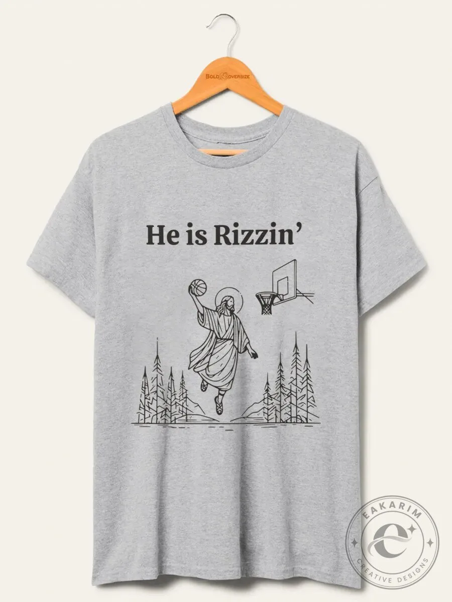 He Is Rizzin' Jesus Basketball Dunking Funny Easter T-Shirt