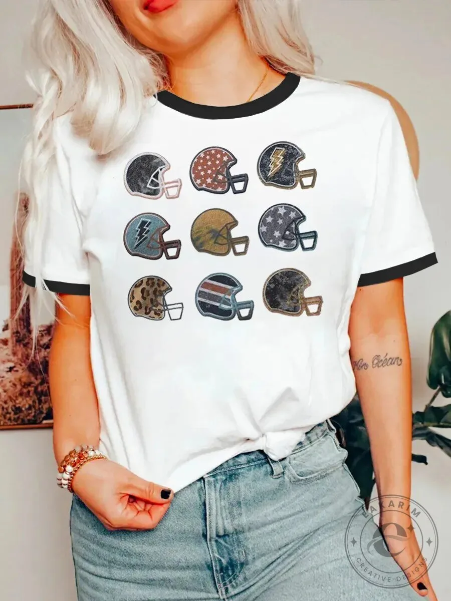 Vintage Game Day Football Helmet Collection Graphic Ringer T-Shirt