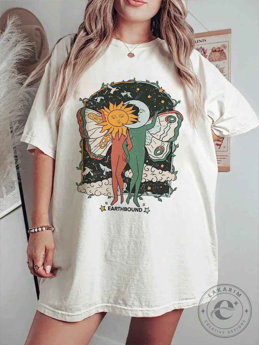 Earthbound Sun and Moon Celestial Dance Vintage Style T-Shirt