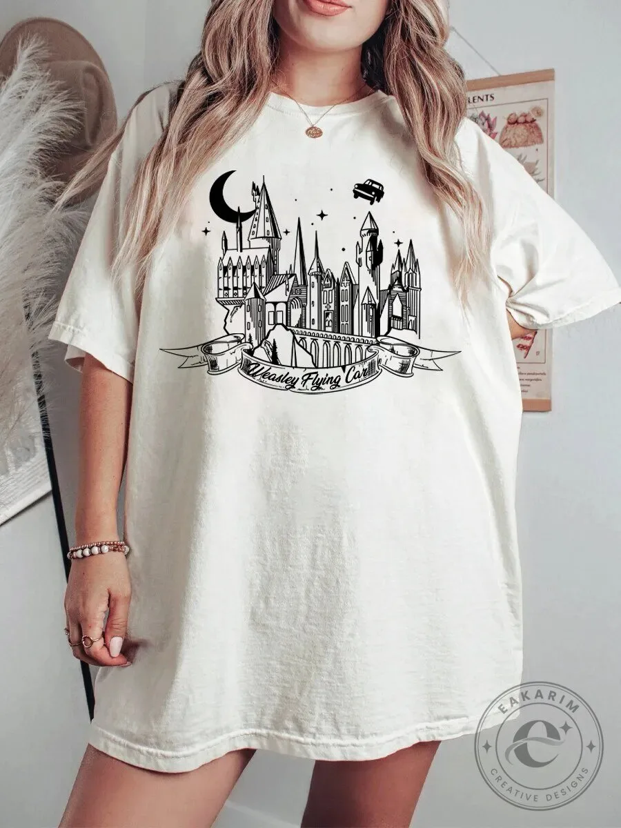 Weasley Flying Car Hogwarts Castle Wizarding World Magical T-Shirt